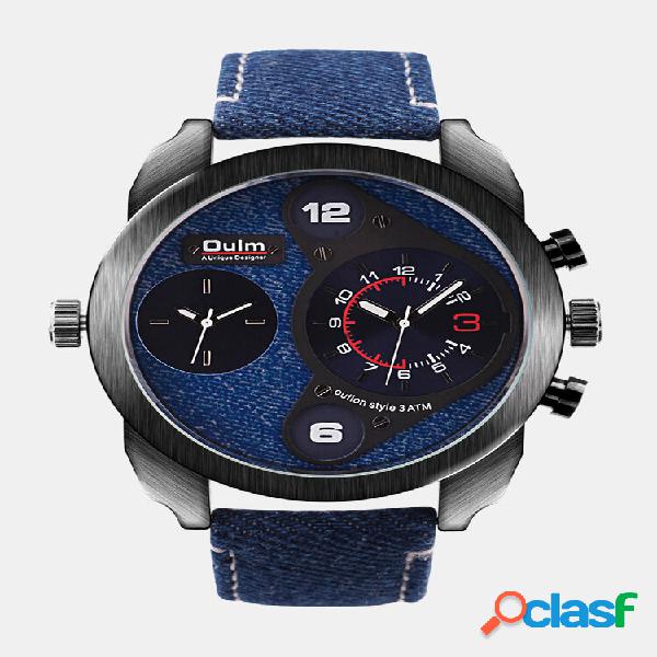 Casual Denim Uomo Watch Doppio fuso orario Impermeabile