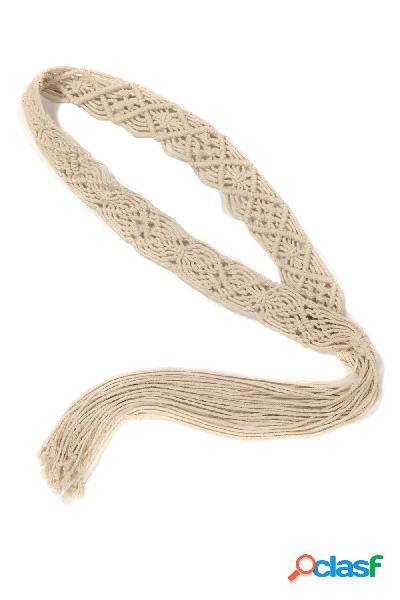 Cintura da annodare, macramè, frange, Donna, Beige, Taglia: