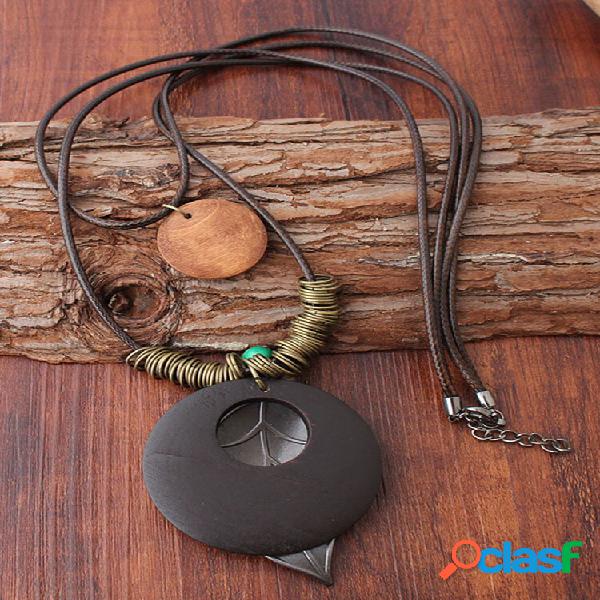 Collana con ciondolo in legno a doppio strato vintage fatta