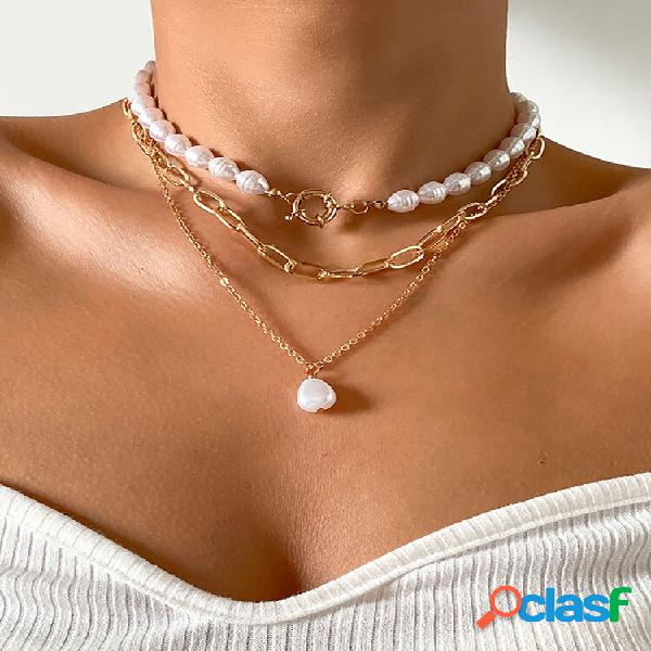 Collana multistrato in lega di perle artificiali barocche