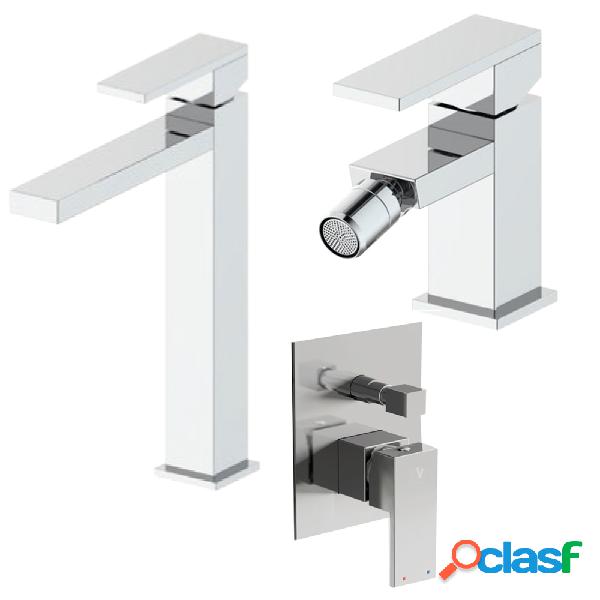 Composizione Square con miscelatore lavabo alto, bidet e