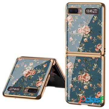 Cover GKK Flower Pattern per Samsung Galaxy Z Flip - Blu