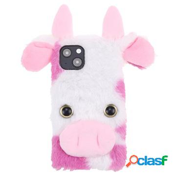 Custodia Ibrida Fluffy Plush per iPhone 13 - Mucca Rosa