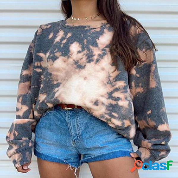 Donne Tie Dye Round Collo Felpe a maniche lunghe con