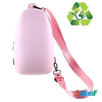 Eco-Friendly Silicone Shoulder Bag with Strap - Pink