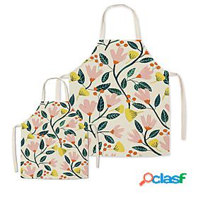 Family Look Aprons Family Gathering Floral Leaf Print Khaki