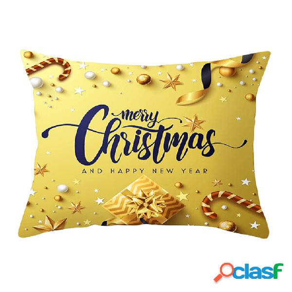Federa per cuscino in lino dorato Jingle Merry Christmas