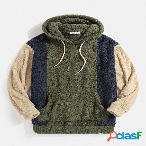 Felpa casual con cappuccio e coulisse color block uomo Teddy