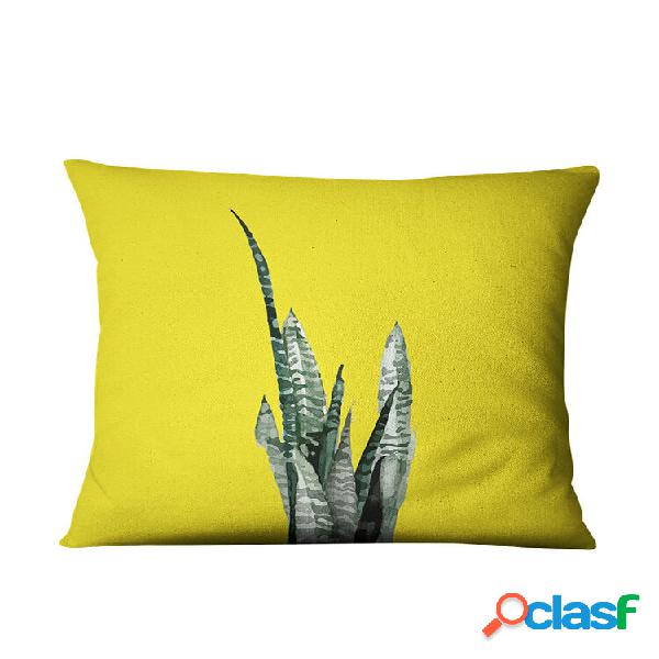 Fodera per cuscino in lino giallo con cactus succulenti