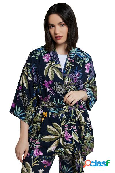 Giacca a kimono con stampa ispirata alla giungla, colletto a