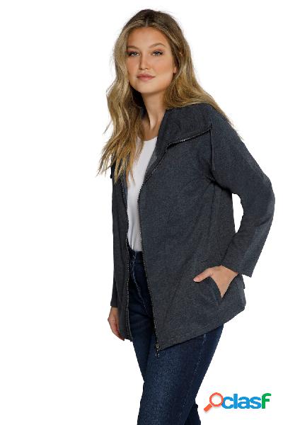 Giacca di felpa mélange con grande collo e pinces, Donna,