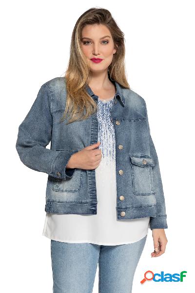 Giacca di jeans con colletto da camicia e orlo elastico,