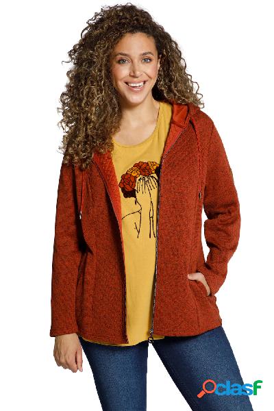 Giacca di maglia e pile con cappuccio e zip, Donna, Rosso,