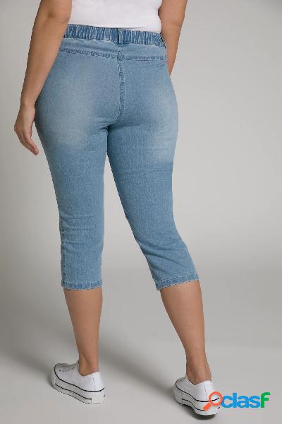 Jeans alla Capri, righe, cintura elastica, Donna, Blu,