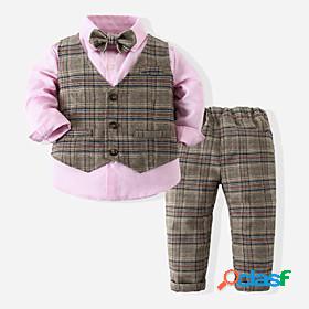 Kids Boys Clothing Set Long Sleeve 3 Pieces Pink Red Bow