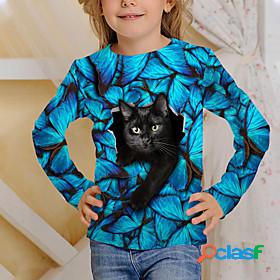 Kids Boys Girls T shirt Tee Long Sleeve Blue Black 3D Print