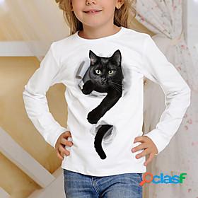 Kids Boys Girls T shirt Tee Long Sleeve White 3D Print Cat