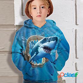 Kids Boys Hoodie Long Sleeve Blue 3D Print Shark School