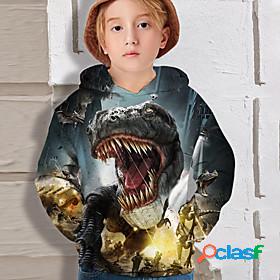 Kids Boys Hoodie Long Sleeve Dinosaur 3D Print Black