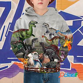 Kids Boys Hoodie Long Sleeve Light gray Dinosaur Active 4-12