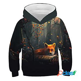 Kids Boys Hoodie Long Sleeve Rainbow 3D Print Fox Animal
