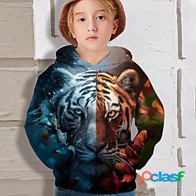 Kids Boys Hoodie Long Sleeve Tiger 3D Print Blue Children
