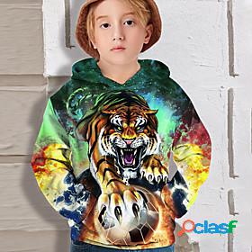 Kids Boys Hoodie Long Sleeve Tiger Football 3D Print Green