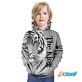 Kids Boys Hoodie Long Sleeve White Gray Khaki 3D Print