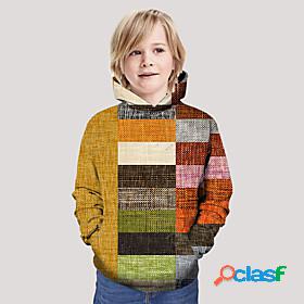 Kids Boys Hoodie Long Sleeve Yellow 3D Print Plaid Daily