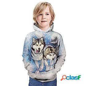 Kids Boys Hoodie Sweatshirt Long Sleeve Blue 3D Print Wolf