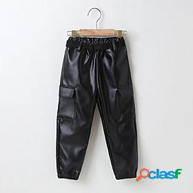 Kids Boys Pants Black Brown Solid Colored Active Fall Winter