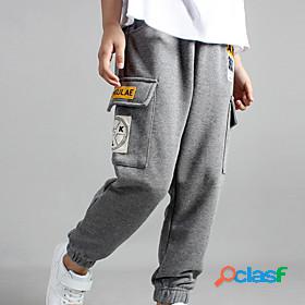 Kids Boys Pants Black Gray Solid Colored Active Fall Spring