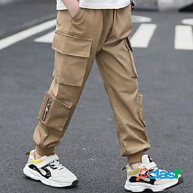 Kids Boys Pants Black Khaki Solid Colored Letter Active Fall