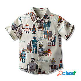 Kids Boys Shirt Childrens Day Short Sleeve Beige Print