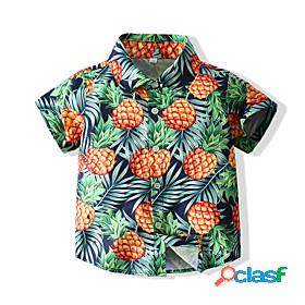 Kids Boys Shirt Childrens Day Short Sleeve Green Tropical