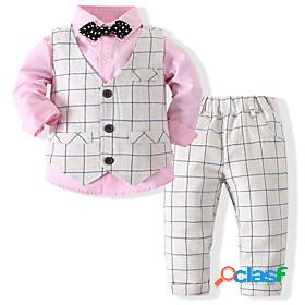 Kids Boys Suit Blazer Clothing Set Long Sleeve 3 Pieces Pink