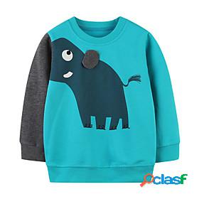 Kids Boys Sweatshirt Long Sleeve Blue Cartoon Elephant