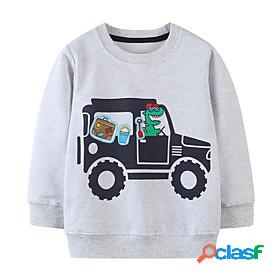 Kids Boys Sweatshirt Long Sleeve Gray Cartoon Car Dinosaur