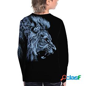 Kids Boys T shirt Long Sleeve Black 3D Print Lion Active