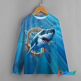 Kids Boys T shirt Long Sleeve Blue 3D Print Shark Animal