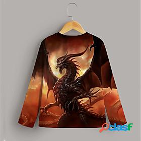 Kids Boys T shirt Long Sleeve Brown 3D Print Animal Active