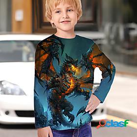 Kids Boys T shirt Long Sleeve Dark Gray 3D Print Animal