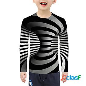 Kids Boys T shirt Long Sleeve Gray 3D Print Optical Illusion