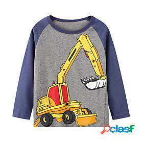 Kids Boys' T shirt Long Sleeve Gray Cartoon Car Daily Indoor