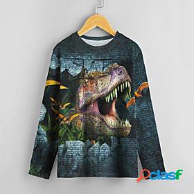 Kids Boys' T shirt Long Sleeve Navy Blue 3D Print Dinosaur