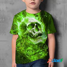 Kids Boys T shirt Short Sleeve 3D Print Skull Green Children