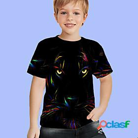 Kids Boys T shirt Short Sleeve Black 3D Print Leopard Animal