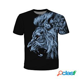 Kids Boys T shirt Short Sleeve Black 3D Print Lion Animal
