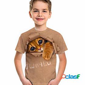 Kids Boys T shirt Short Sleeve Brown 3D Print Cat Print Cat