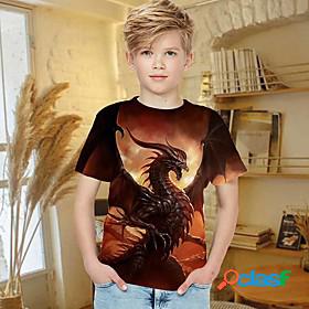 Kids Boys T shirt Short Sleeve Brown 3D Print Dragon Animal